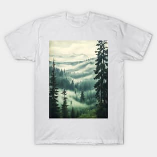 Misty fir forest retro style T-Shirt